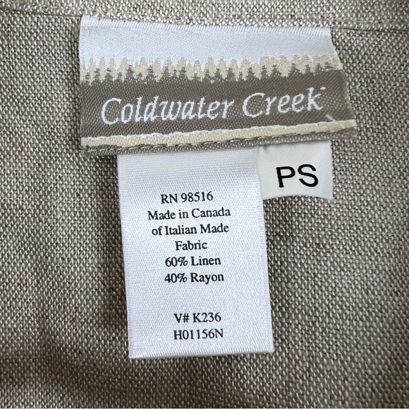Linen Blend Lagenlook Minimalist VTG Coldwater Creek Beige Open Front Cardigan - Picture 6 of 11